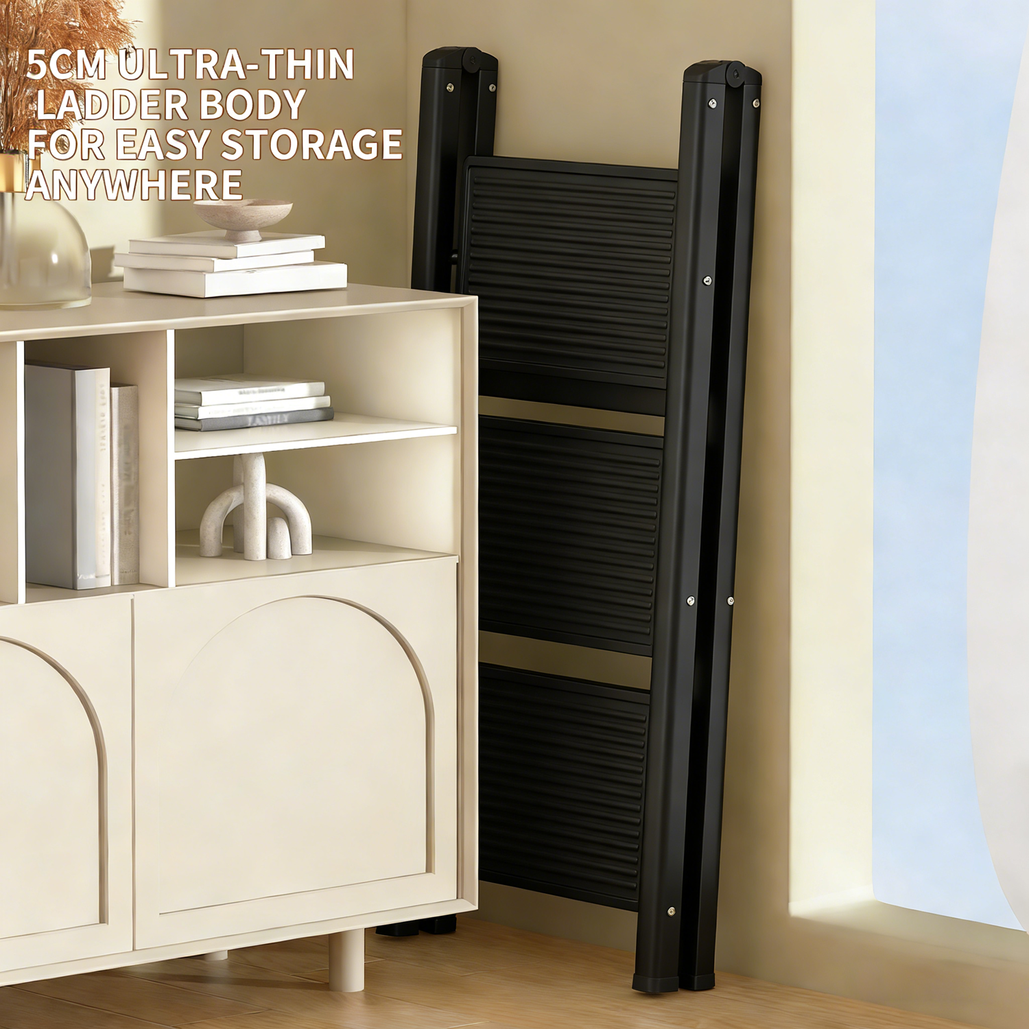 4 Step Ladder Folding Step Stool for Adults, Heavy Duty Steel, Anti Slip Wide Pedals Portable Lightweight Home Kitchen Office Closet