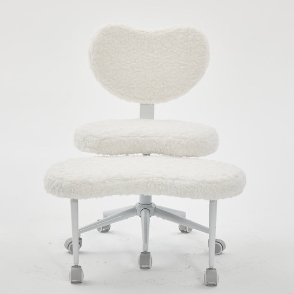AEELLEEA White Plush Office Chair with Rolling Footrest, Adjustable Height Desk Chair with Soft Upholstery and Casters