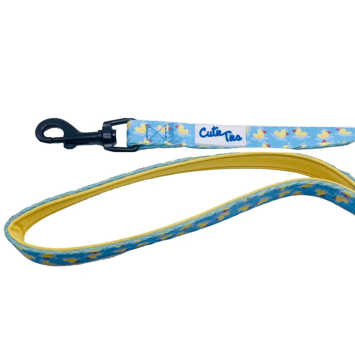 Cutie Ties Rubber Duckies Small Dog Leash, Cute Yellow Duck Print Nylon Pet Lead, Padded Loop Handle, 5ft 1/2 Inch Width for Small Dogs