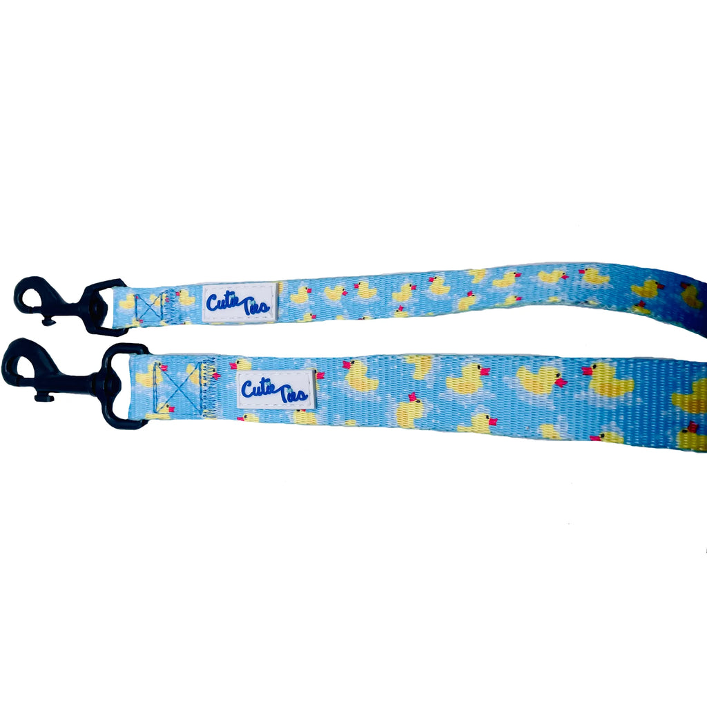 Cutie Ties Rubber Duckies Small Dog Leash, Cute Yellow Duck Print Nylon Pet Lead, Padded Loop Handle, 5ft 1/2 Inch Width for Small Dogs