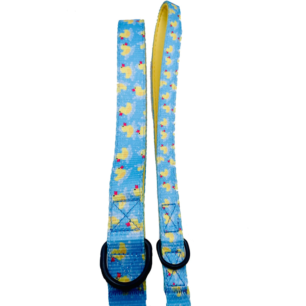 Cutie Ties Rubber Duckies Small Dog Leash, Cute Yellow Duck Print Nylon Pet Lead, Padded Loop Handle, 5ft 1/2 Inch Width for Small Dogs