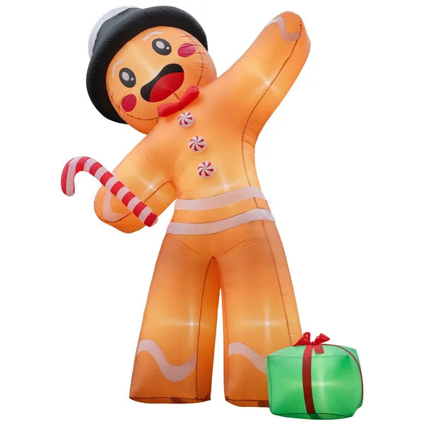 10.6FT Gingerbread Man with Gift Box Inflatable, 190D Polyester Christmas Decor with Built-in LED Lights for Yard Lawn