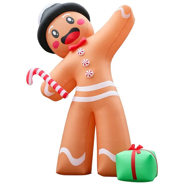10.6FT Gingerbread Man with Gift Box Inflatable, 190D Polyester Christmas Decor with Built-in LED Lights for Yard Lawn
