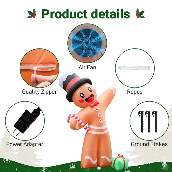 10.6FT Gingerbread Man with Gift Box Inflatable, 190D Polyester Christmas Decor with Built-in LED Lights for Yard Lawn