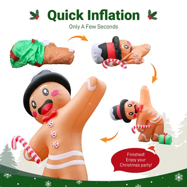 10.6FT Gingerbread Man with Gift Box Inflatable, 190D Polyester Christmas Decor with Built-in LED Lights for Yard Lawn