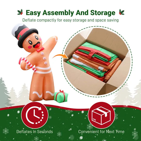 10.6FT Gingerbread Man with Gift Box Inflatable, 190D Polyester Christmas Decor with Built-in LED Lights for Yard Lawn