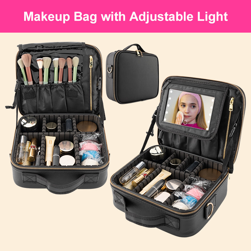 Large Capacity Makeup Organizer Travel Bag with Mirror, Shoulder Strap Cosmetic Storage Case for Makeup, Toiletries & Beauty Essentials