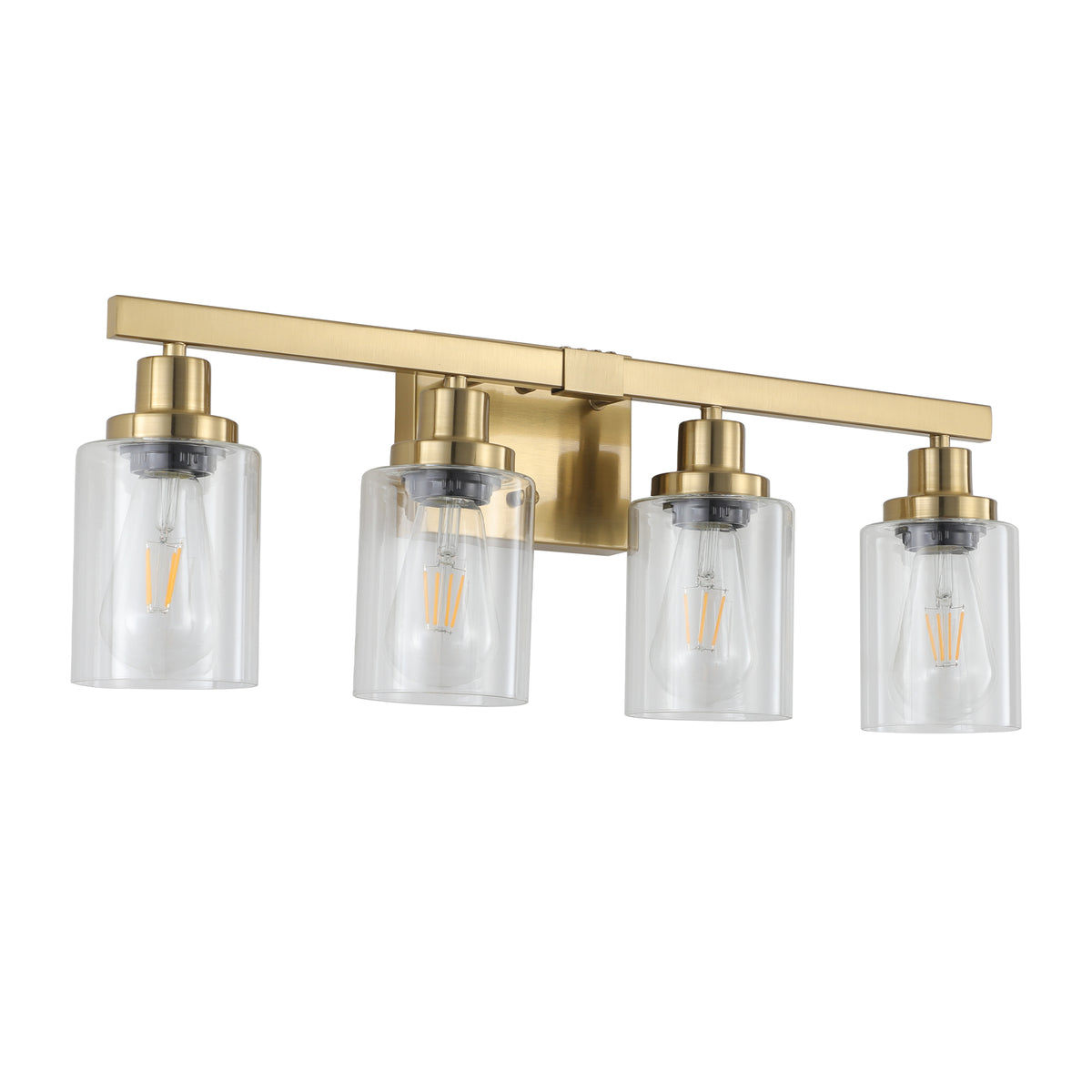 4-Light Vanity Makeup Mirror Lamp, Brass Finish Iron Base & Lamp Cup Connector, Clear Glass Lampshade, Wall Mounted Makeup Light for Dressing Table, Bedroom & Bathroom Home Decor