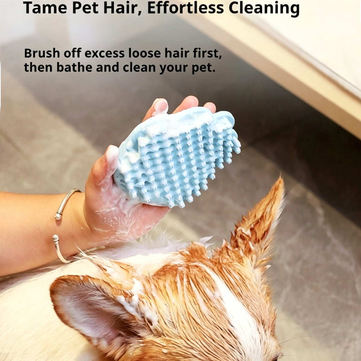 Paw Shaped Silicone Pet Bath Brush, Soft Grooming Massage Brush for Dogs & Cats, Removes Loose Fur with Hanging Hole