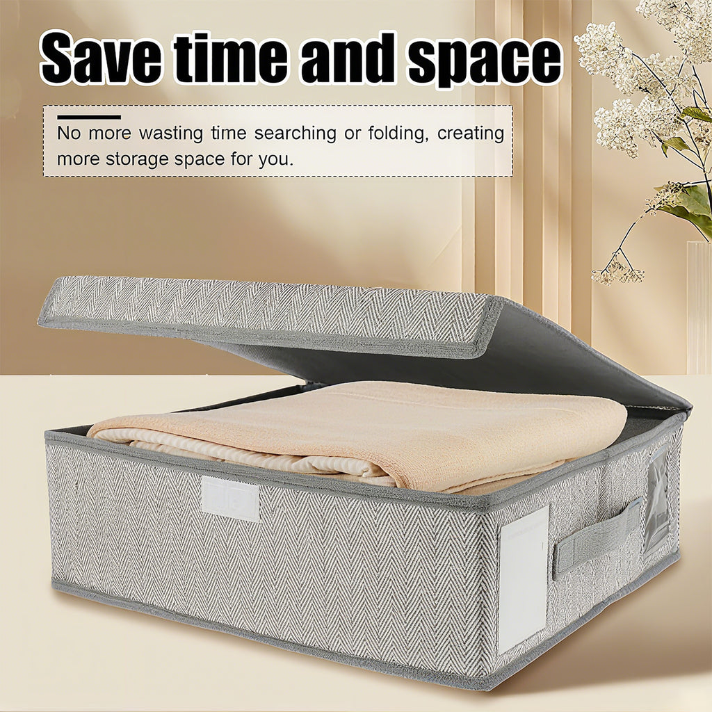 Nonwoven Bedding Storage Box with Removable Lid and Clear Window, Clothes Organizer for Sheets, Pillowcases, Socks, Underwear, Storage Bin