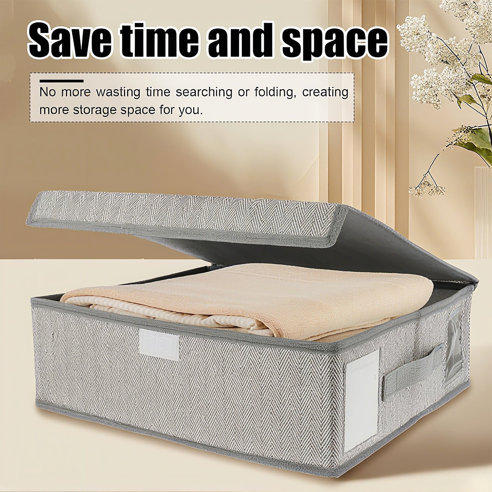 Nonwoven Bedding Storage Box with Removable Lid and Clear Window, Clothes Organizer for Sheets, Pillowcases, Socks, Underwear, Storage Bin