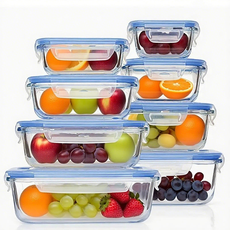 8 Pack BPA Free Glass Meal Prep Containers with Airtight Lids, Microwave Oven Freezer Dishwasher Safe Glass Food Storage Lunch Containers for Office Use