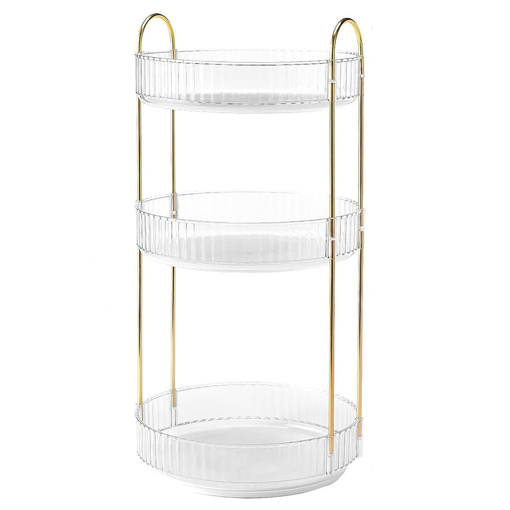 Aeelleea 3-Tier Rotating Makeup Organizer, Round White Cosmetic Storage Tray, 360° Spinning Skincare Holder for Bathroom Vanity