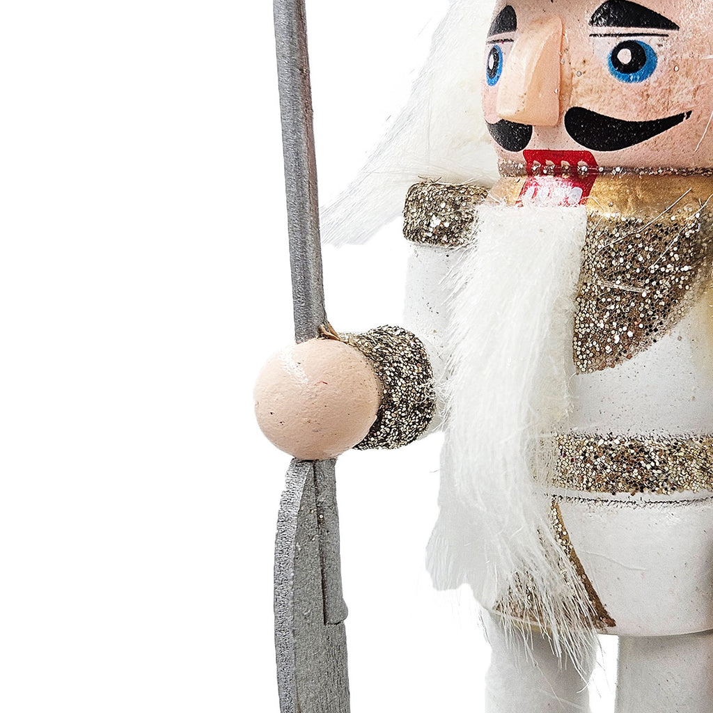 AEELLEEA 5 Inch White Gold Wooden Nutcracker Ornaments, Christmas Tree Hanging Soldier Decor, Set of 4