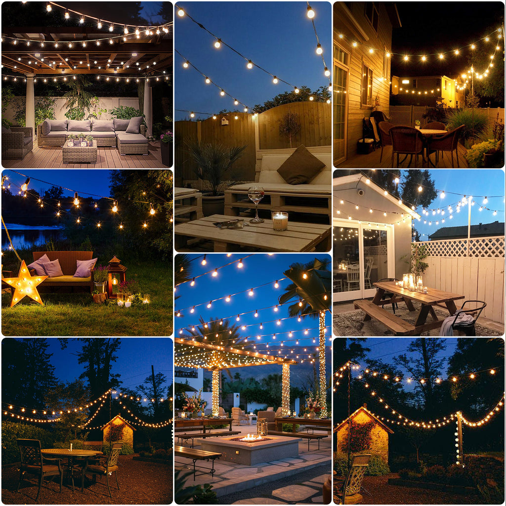 98ft LED Outdoor String Lights, G40 Globe Bulbs 50+1 Spare Bulbs, E12 Socket Waterproof Patio String Lights with Hooks for Backyard Garden Pergola Decor