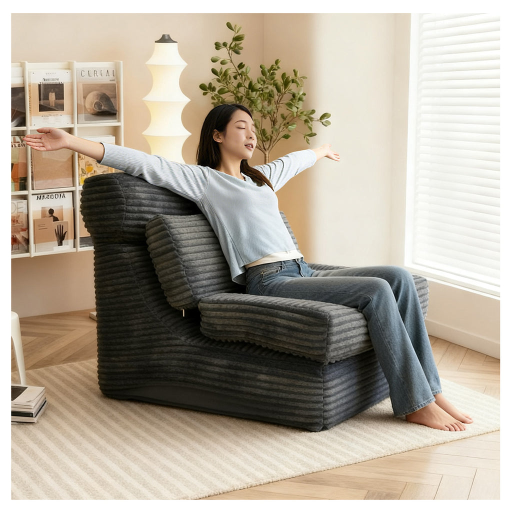 AEELLEEA Adjustable Striped Floor Chaise Lounge, Foldable Multi-Position Recliner Sofa with Thick Fabric for Bedroom Living Room
