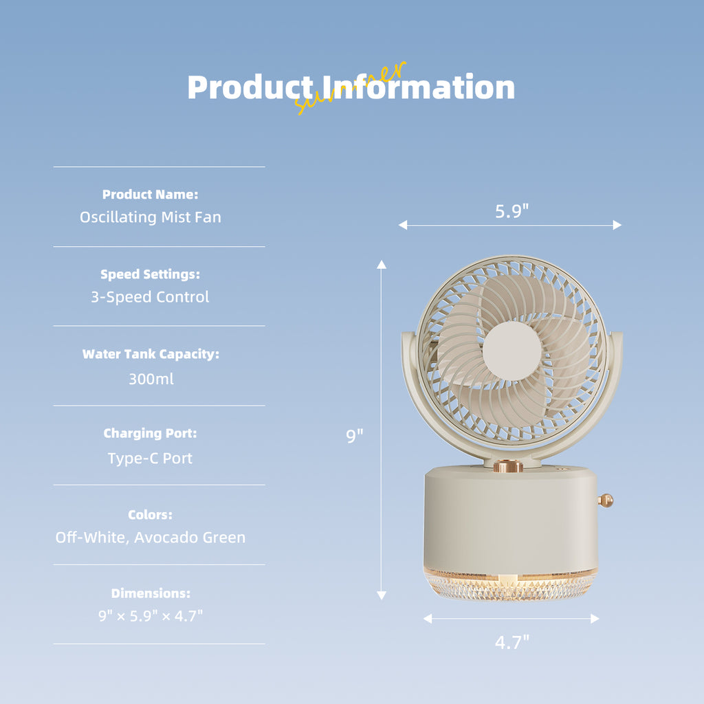 Misting Fan with 300ml Water Tank, Battery Operated Small Powerful USB Desk Fan with LED Color Lights,Portable Fan Rechargeable - Ideal for Outdoor Camping, Makeup, Home and Office Use (White)