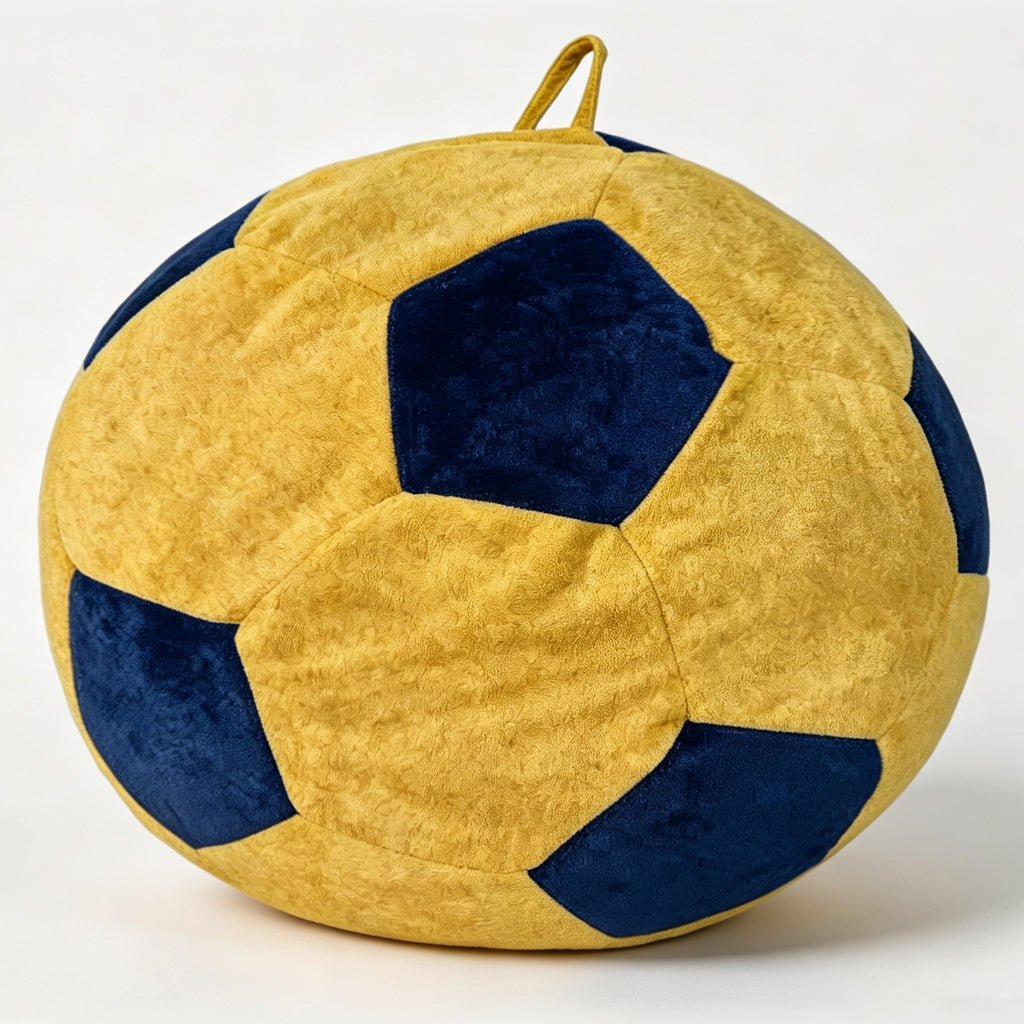 AEELLEEA Soccer Ball Bean Bag Chair for Adults, Oversized Foam Lounge Chair with Soft Flannel Fabric and Carry Handle, Yellow and Blue