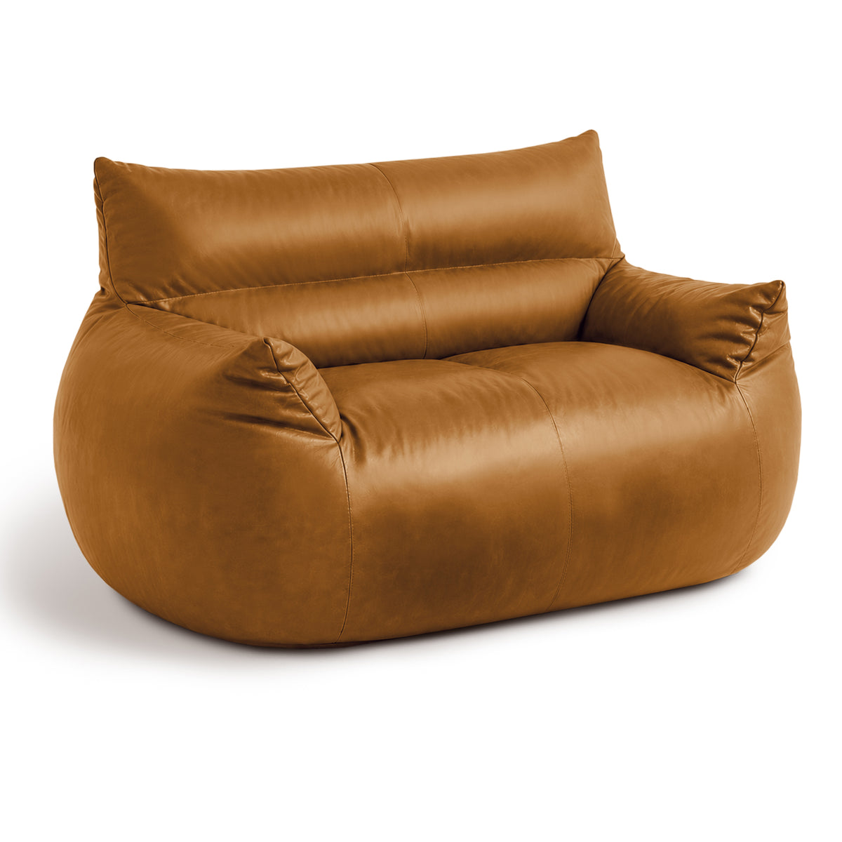 AEELLEEA 2-Seater Bean Bag Sofa, Faux Leather Loveseat with Foam Filling, Backrest and Armrests, Brown