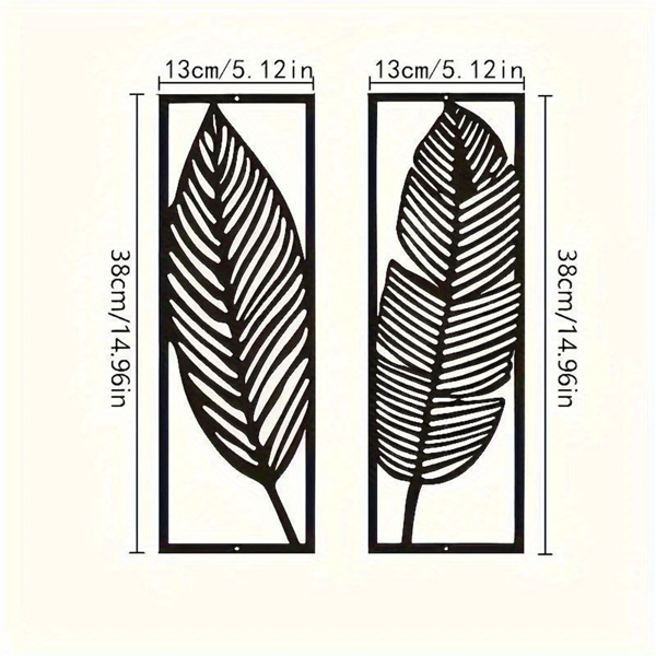 Metal Wall Decor 2 Pack, Black Tropical Leaf Wall Art, Hollow Leaves Wall Sculptures for Living Room Bedroom