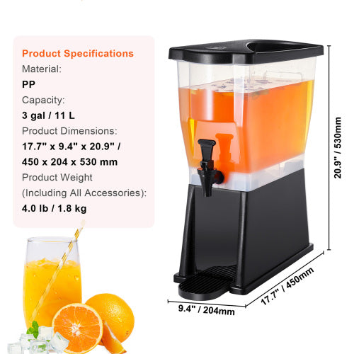 3 Gallon Beverage Dispenser, Plastic Juice Dispenser with Spigot and Lid, Drink Dispenser for Party, Restaurant, Hotel