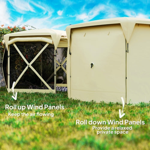 Pop Up Gazebo Hexagonal, Outdoor Canopy Tent with Roll Up Wind Panels, Portable Sun Shelter with Removable Roof, Backyard Patio