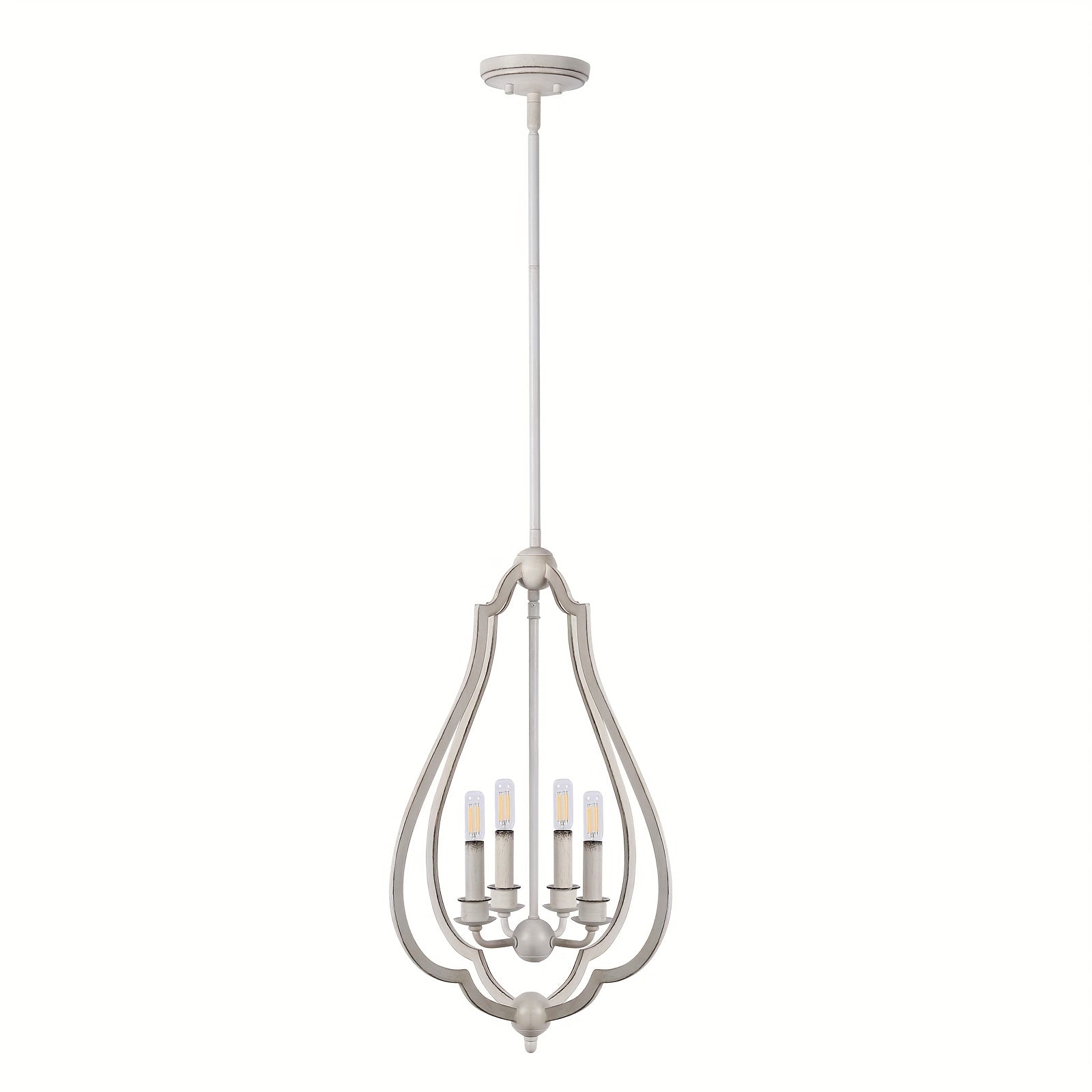 4-Light White Bud-Shaped Pendant Light - Vintage Metal French Country Style - Ideal for Kitchen Island, Farmhouse, Dining Room, Living Room, Bedroom & Foyer (Bulbs Not Included)