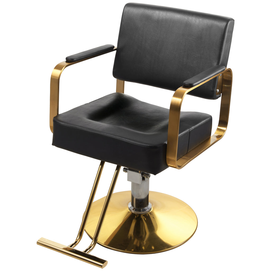 AEELLEEA 39.37" Salon Barber Chair, Black PU Leather Gold Frame, Hydraulic Adjustable Styling Chair for Hair Salon