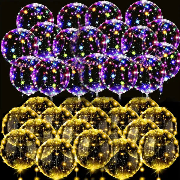 Aeelleea 14in Transparent LED Bobo Balloons,10 Pack Light Up Glow Bubble Balloons,Birthday Wedding Festival Decor,Batteries Not Included