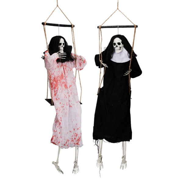 Aeelleea Outdoor Halloween Decorations 2 Packs Hanging Ghosts Decor with Lighted Up Eyes and Horror Scream