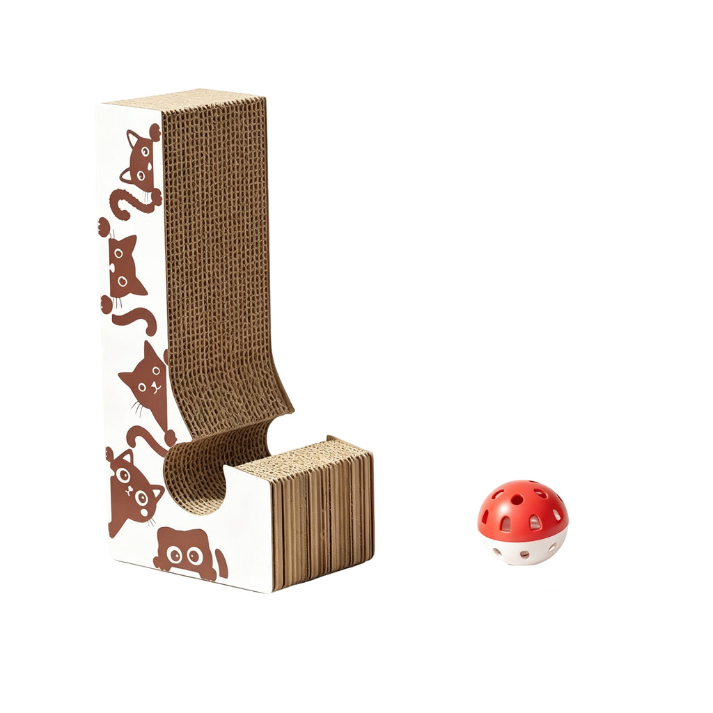 Magic Accordion Cat Scratcher Toy, Foldable Corrugated Cardboard Cat Scratching Board with Ball Track, Interactive Indoor Cat Toy & Furniture Protector