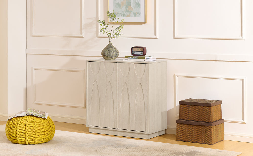 AEELLEEA Mid Century Modern Sideboard Cabinet, 2 Push-to-Open Doors Storage Credenza with Adjustable Shelf for Entryway Living Room