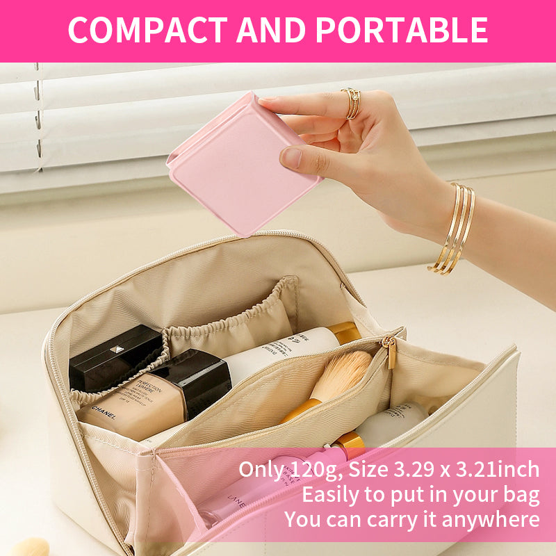 Small Tri-Fold Makeup Mirror with Lights, 10X/5X Magnifying Mirror, Rechargeable Compact Travel Mirror, Dimmable Handheld Vanity Mirror for Purse and Pocket