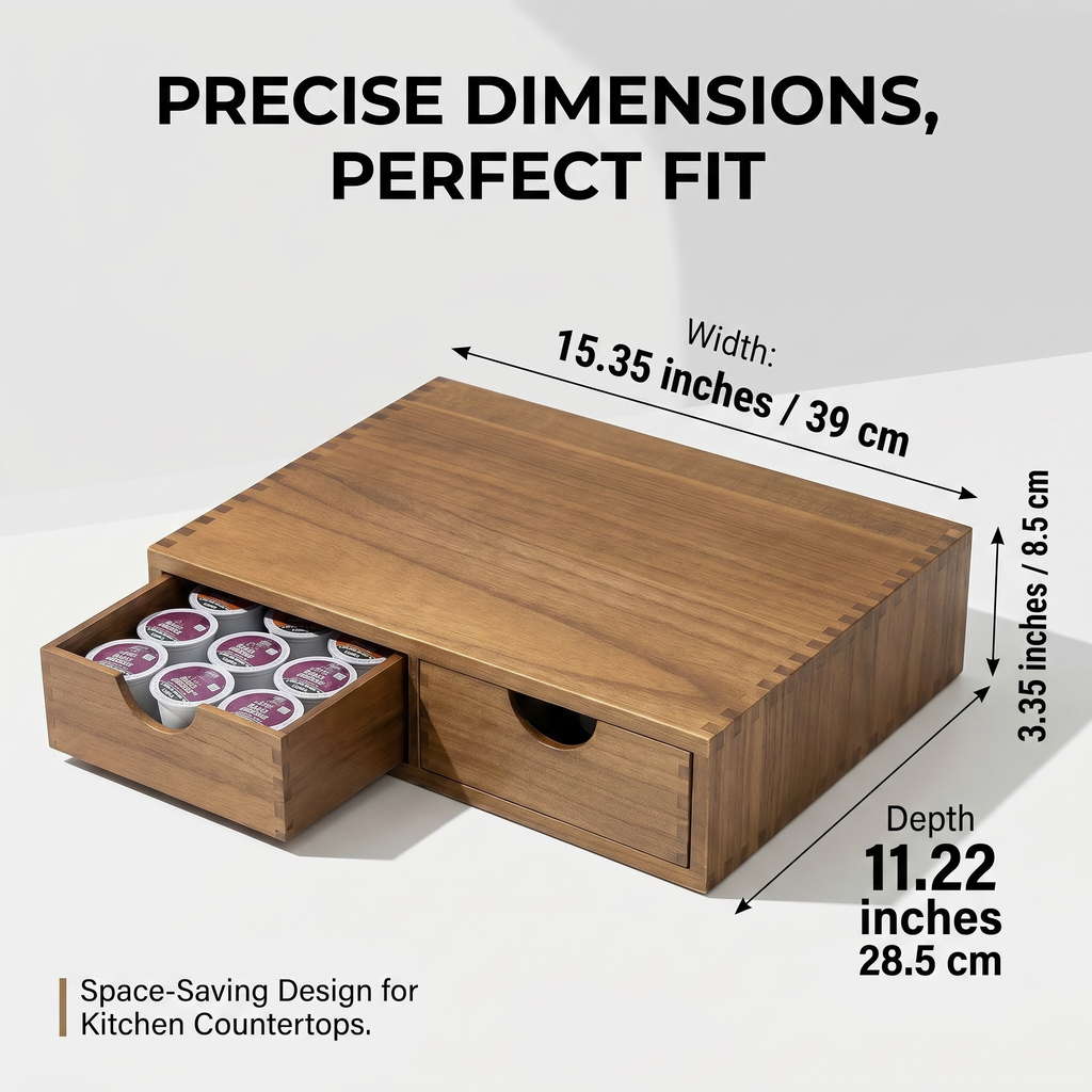 Wooden K Cup Organizer Coffee Pod Storage Box, Coffee Pods and Tea Organizer Holder, K Pod Drawer Coffee Maker Machine Stand, Kcup Drawer Organizer