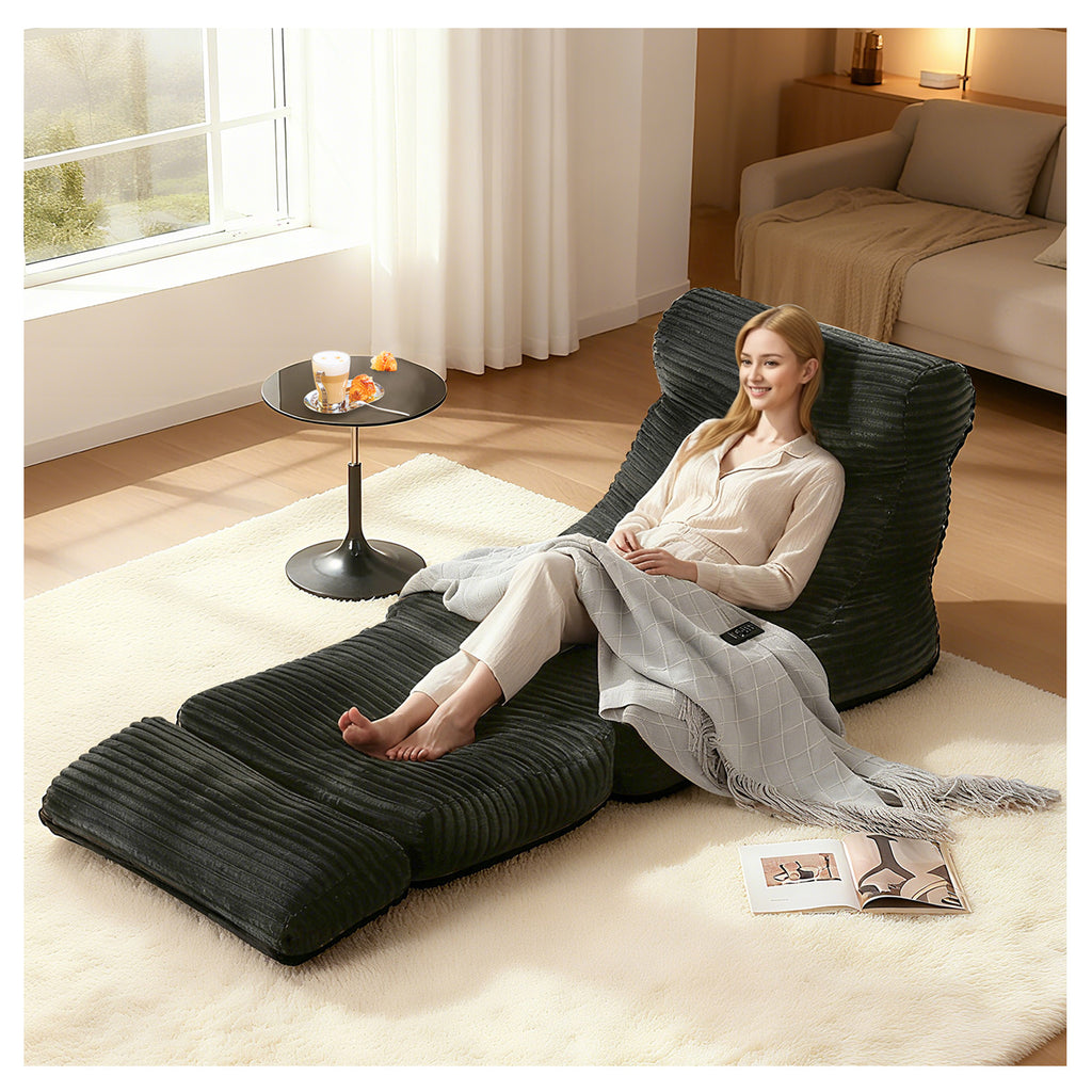 AEELLEEA Adjustable Striped Floor Chaise Lounge, Foldable Multi-Position Recliner Sofa with Thick Fabric for Bedroom Living Room