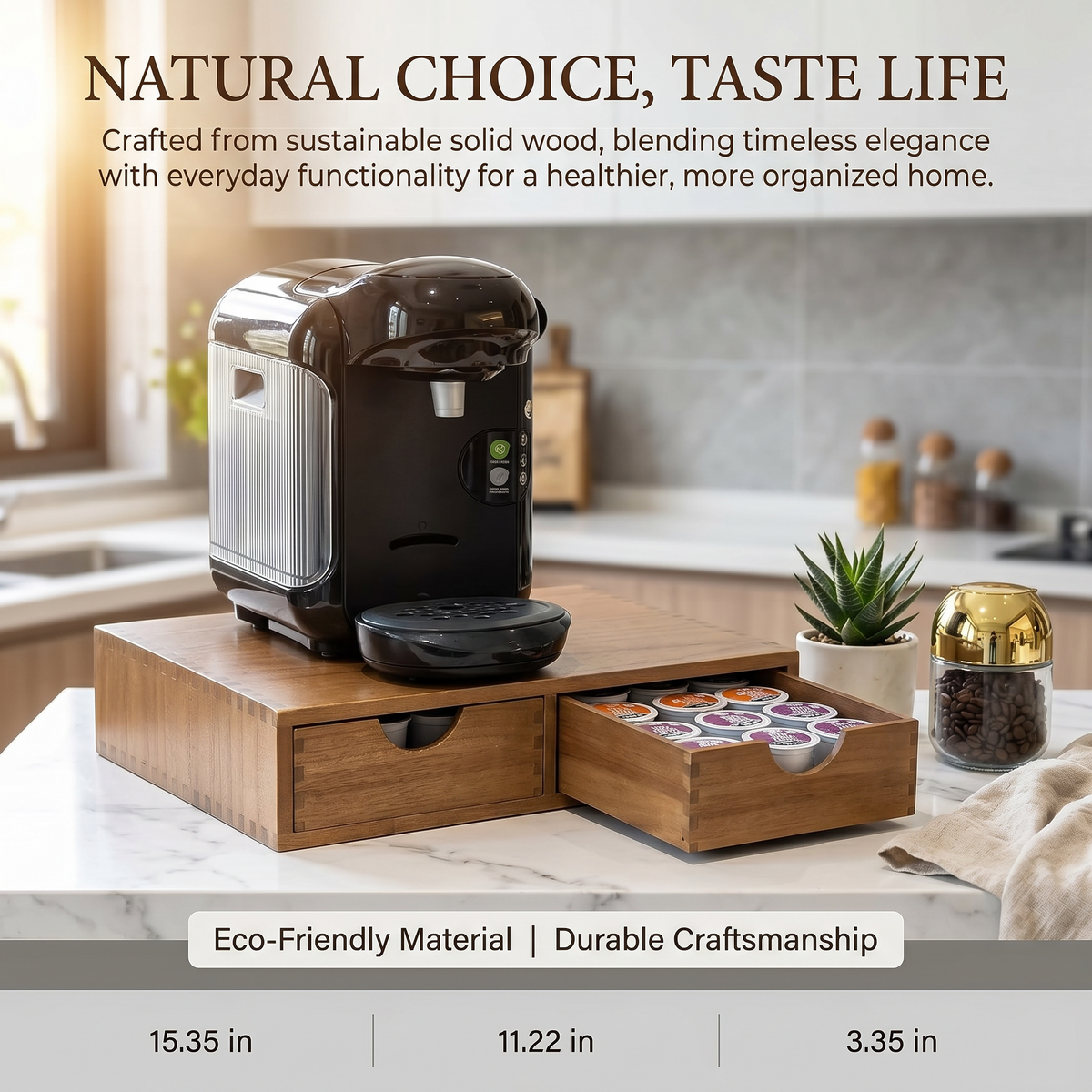 Wooden K Cup Organizer Coffee Pod Storage Box, Coffee Pods and Tea Organizer Holder, K Pod Drawer Coffee Maker Machine Stand, Kcup Drawer Organizer