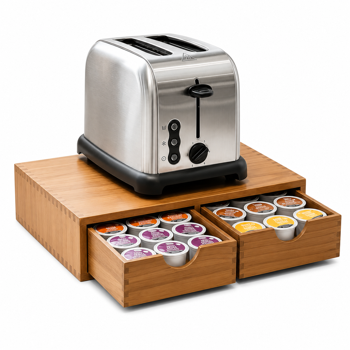 Wooden K Cup Organizer Coffee Pod Storage Box, Coffee Pods and Tea Organizer Holder, K Pod Drawer Coffee Maker Machine Stand, Kcup Drawer Organizer