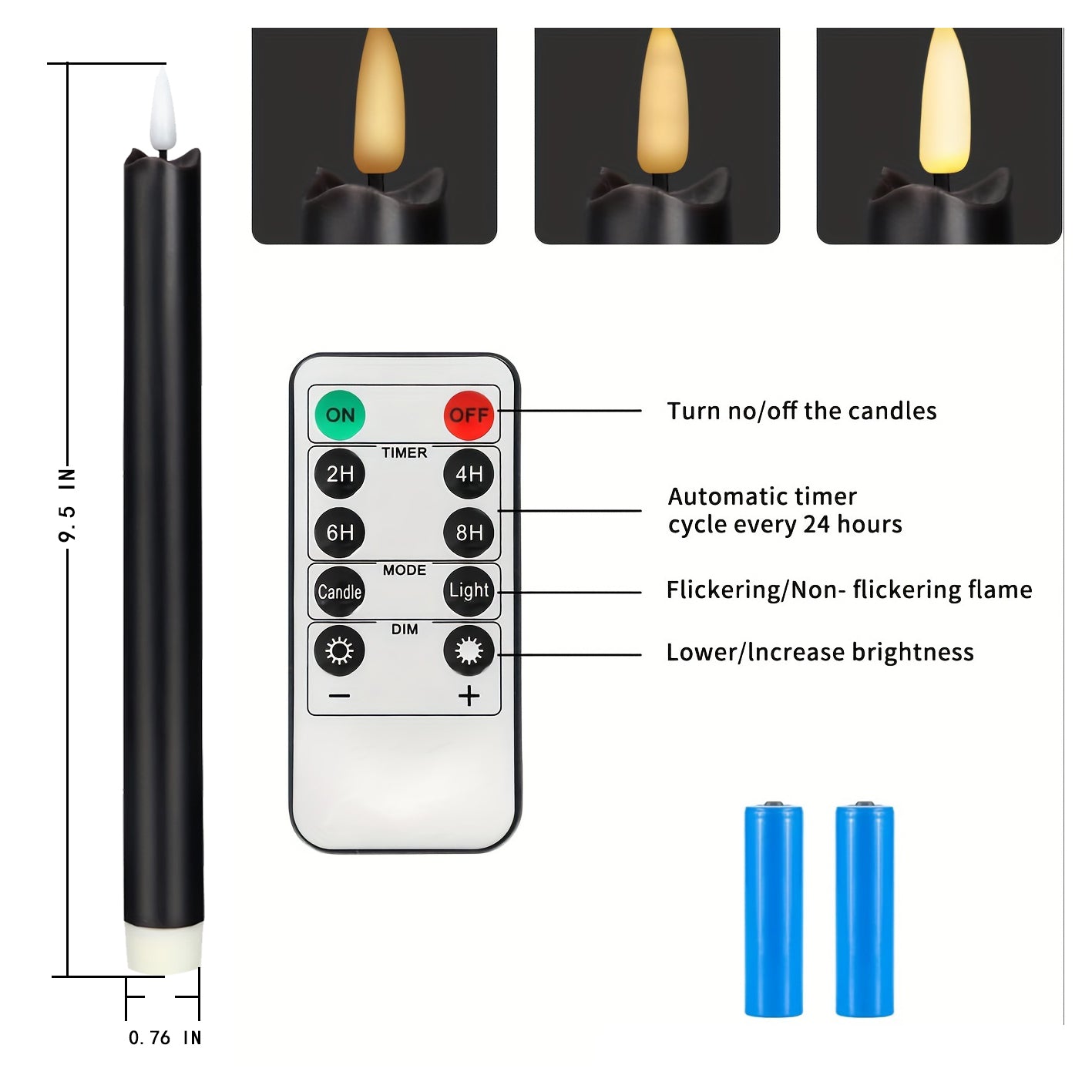 6-Pack Black Flameless Taper Candles with Remote (Batteries Not Included) - Perfect for Home Decor & Holiday Ambiance