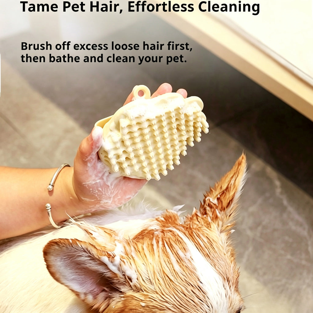 Paw Shaped Silicone Pet Bath Brush, Soft Grooming Massage Brush for Dogs & Cats, Removes Loose Fur with Hanging Hole
