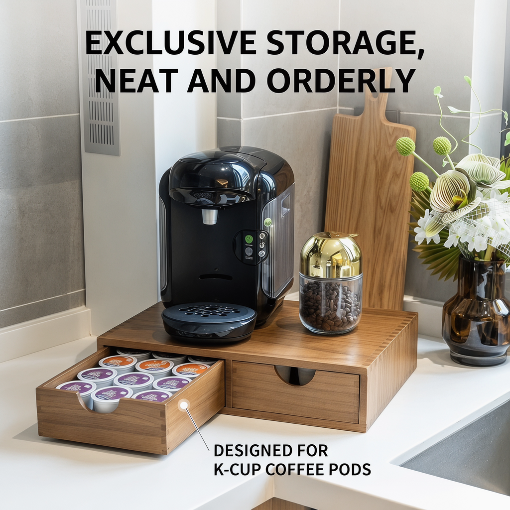 Wooden K Cup Organizer Coffee Pod Storage Box, Coffee Pods and Tea Organizer Holder, K Pod Drawer Coffee Maker Machine Stand, Kcup Drawer Organizer