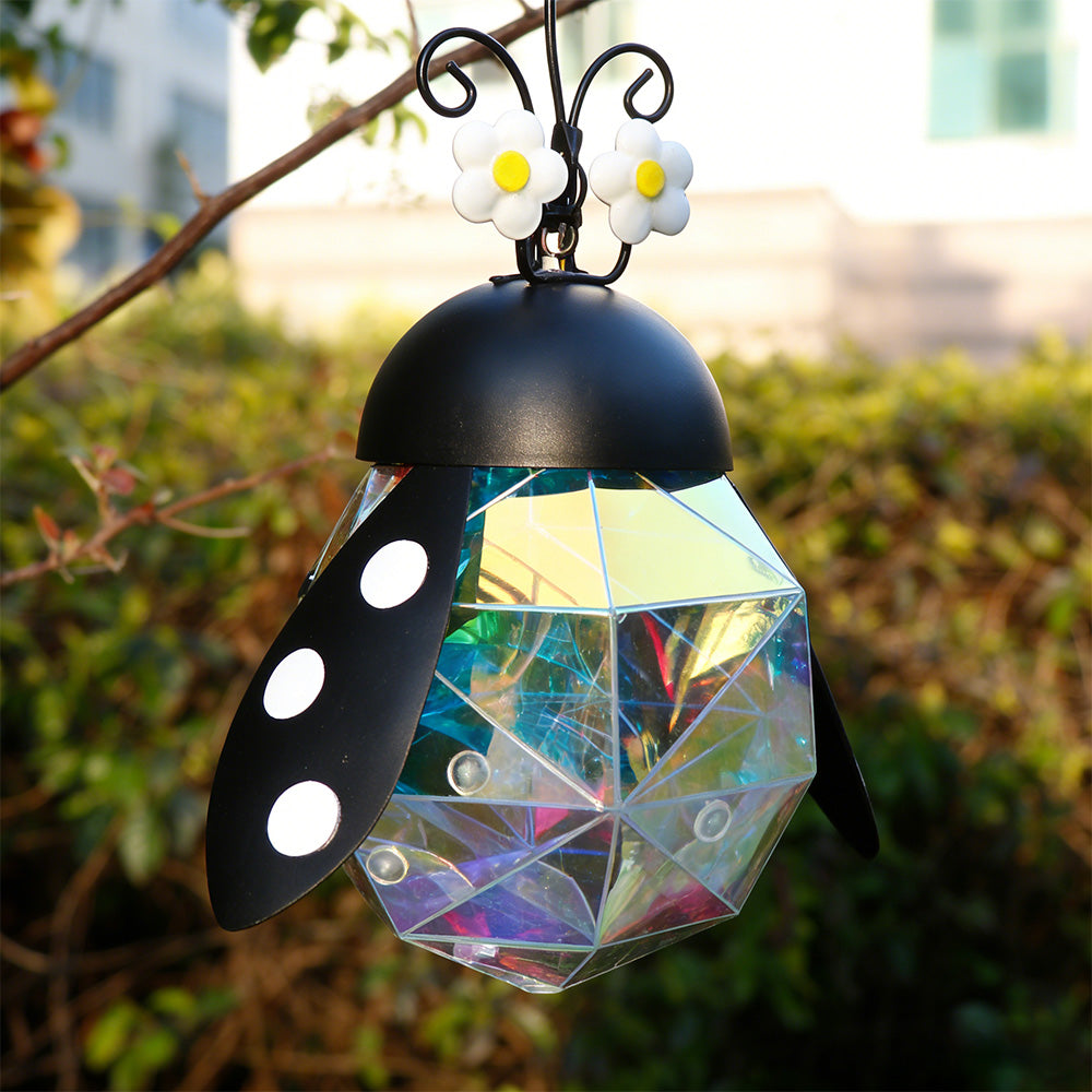 Hanging Ladybug Garden Ornament with Colorful Accent Light, Decorative Outdoor Lantern for Yard, Patio & Porch