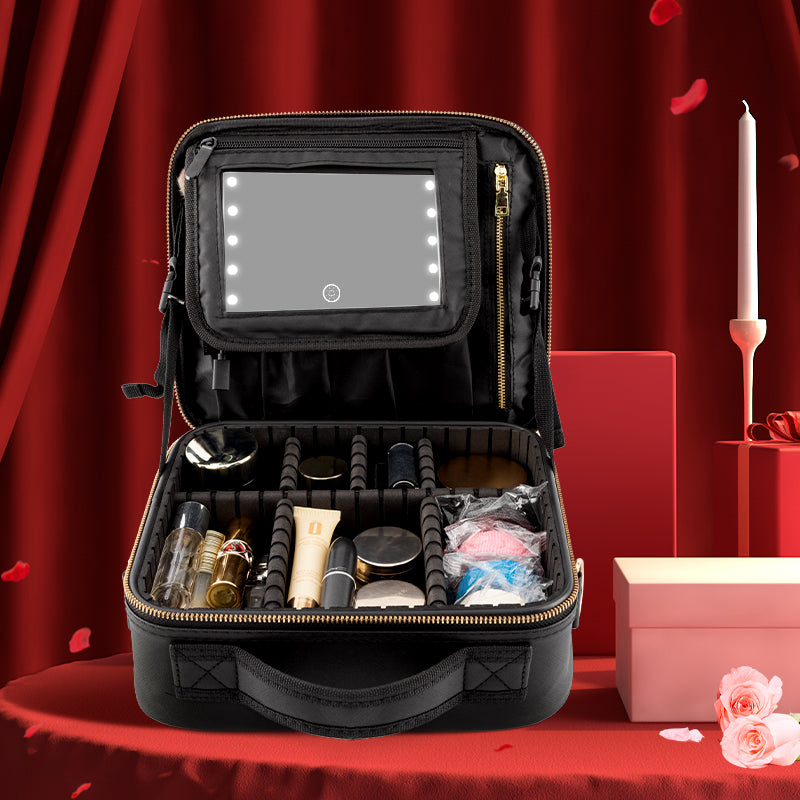 Large Capacity Makeup Organizer Travel Bag with Mirror, Shoulder Strap Cosmetic Storage Case for Makeup, Toiletries & Beauty Essentials