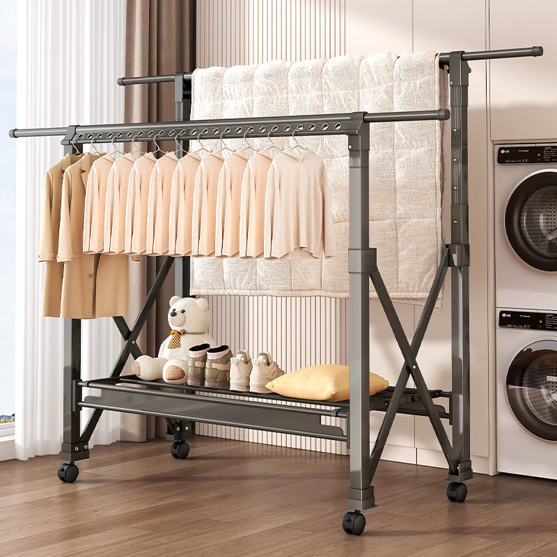 Heavy Duty Foldable Clothes Drying Rack with Wheels, Adjustable Height & Length Portable Laundry Garment Rack
