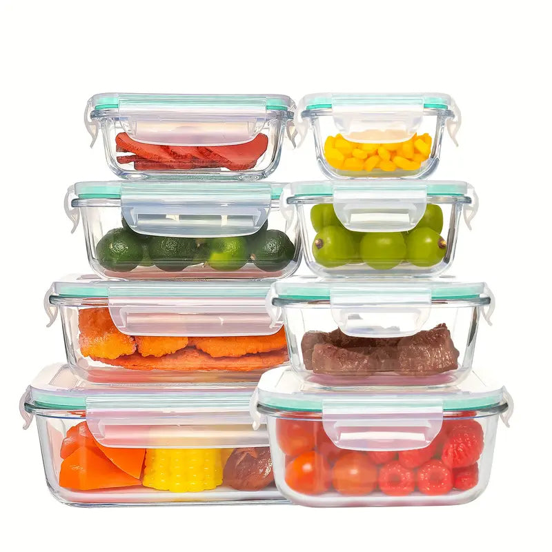 8 Pack BPA Free Glass Meal Prep Containers with Airtight Lids, Microwave Oven Freezer Dishwasher Safe Glass Food Storage Lunch Containers for Office Use