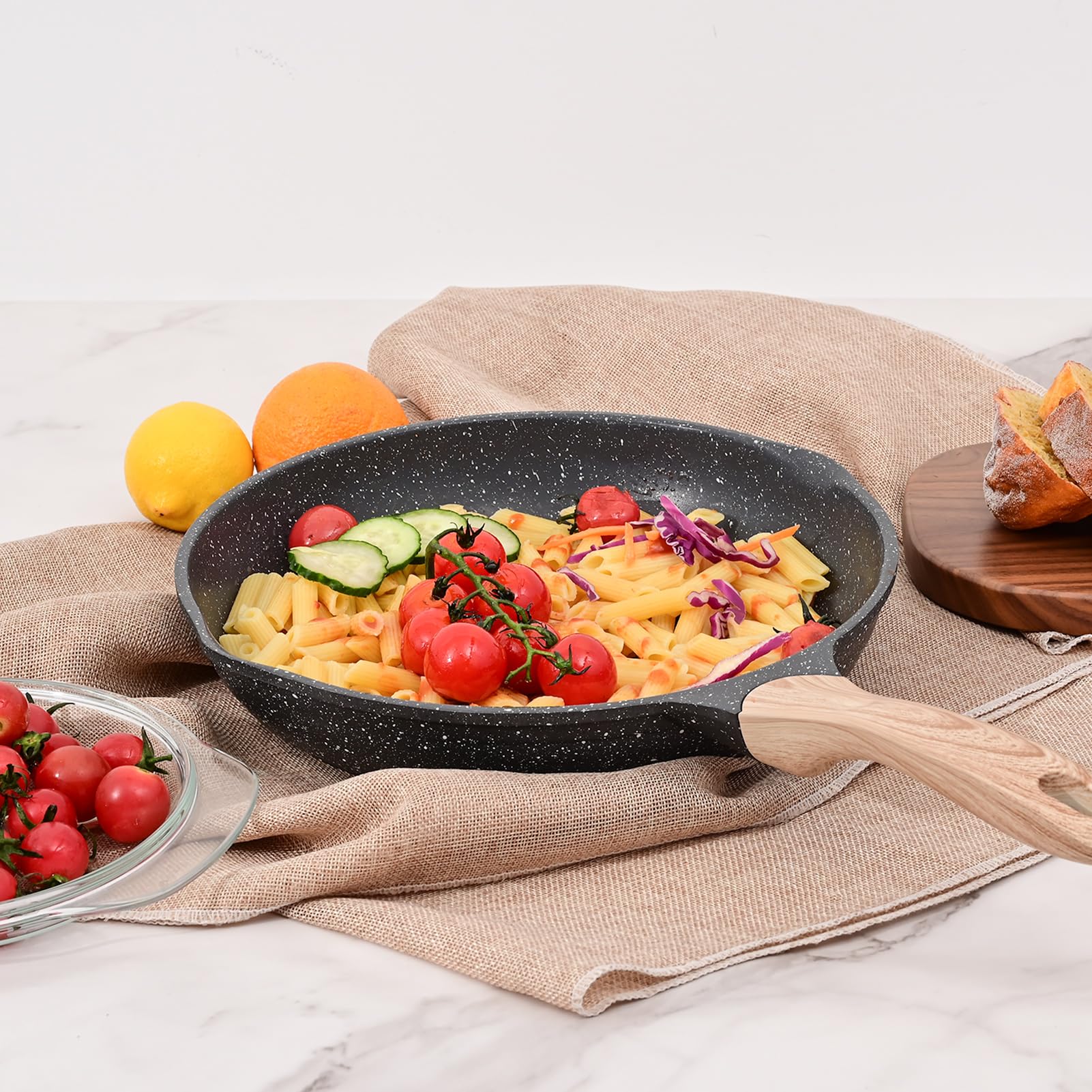 9.5 Inch Nonstick Frying Pan, Stone Coating Cookware Omelette Pan, Heat Resistant Handle, Compatible with All Stoves, Grey