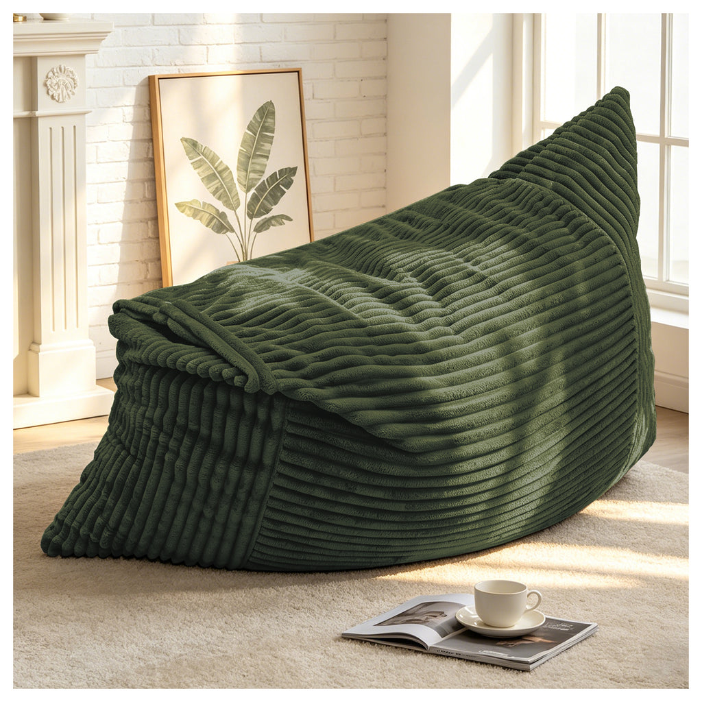 AEELLEEA Green Convertible Corduroy Bean Bag Chair, 3-in-1 Floor Sofa Bed with High Density Sponge for Home Decor