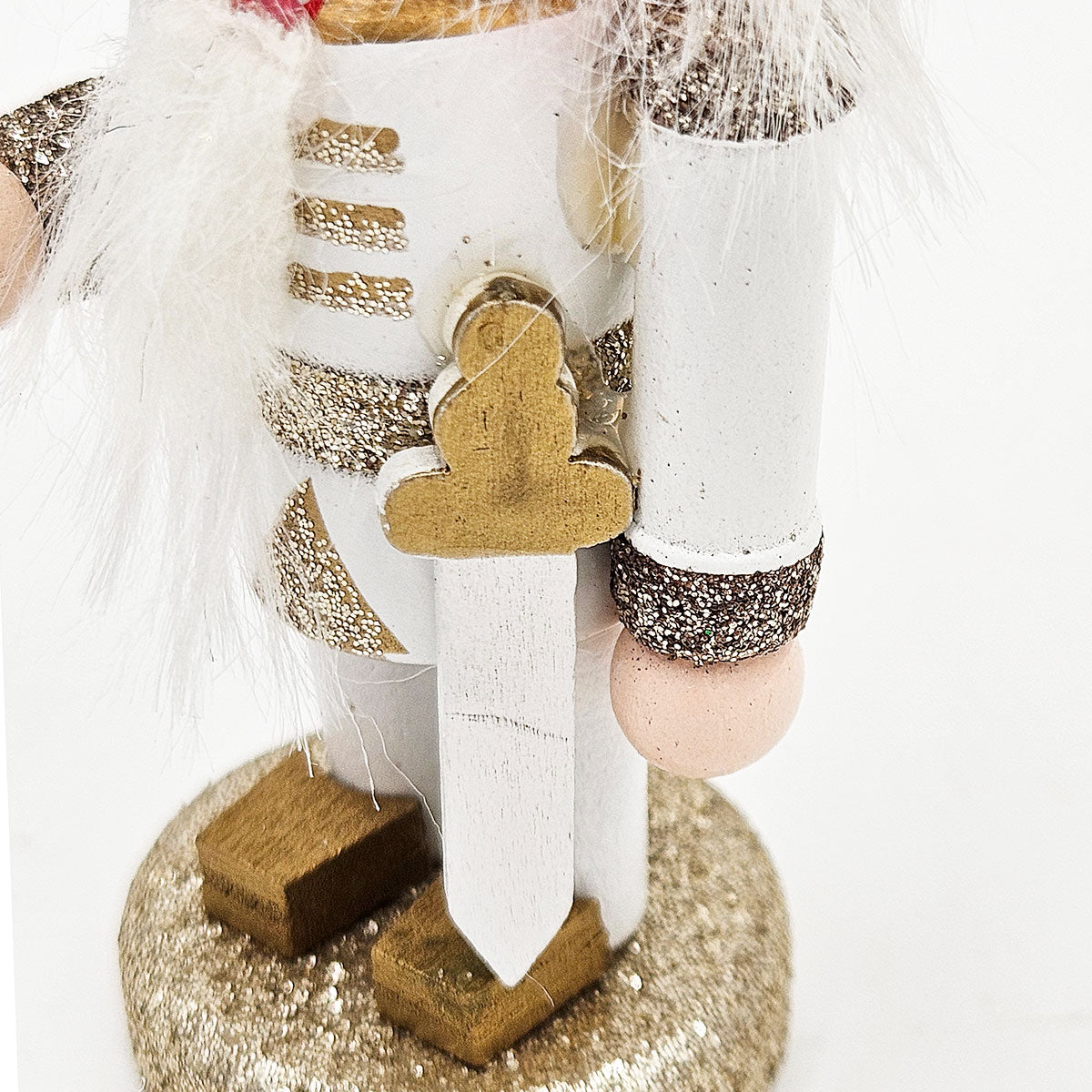 AEELLEEA 5 Inch White Gold Wooden Nutcracker Ornaments, Christmas Tree Hanging Soldier Decor, Set of 4
