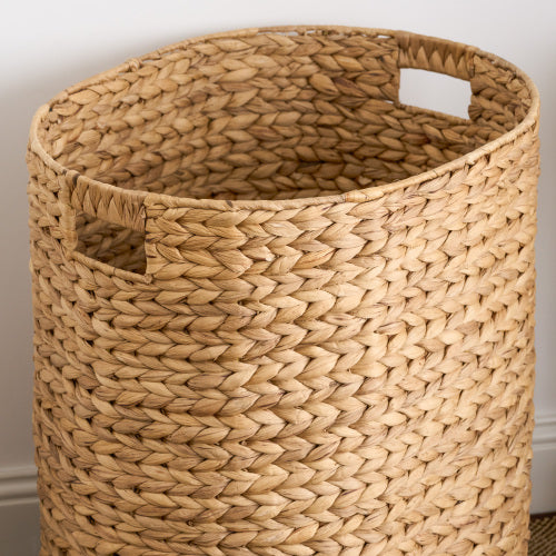 AEELLEEA 17.7 x 15 x 21.7 Inch Woven Water Hyacinth Laundry Basket, Oval Storage Hamper with Removable Liner & Built-in Handles for Bedroom, Nursery