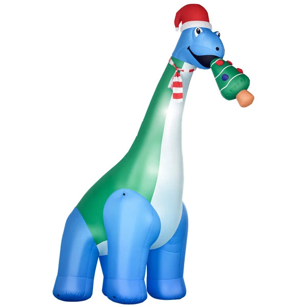10.25 Ft Christmas Inflatable Dinosaur with Santa Hat LED Lights Outdoor Yard Decoration with Stakes and Tethers