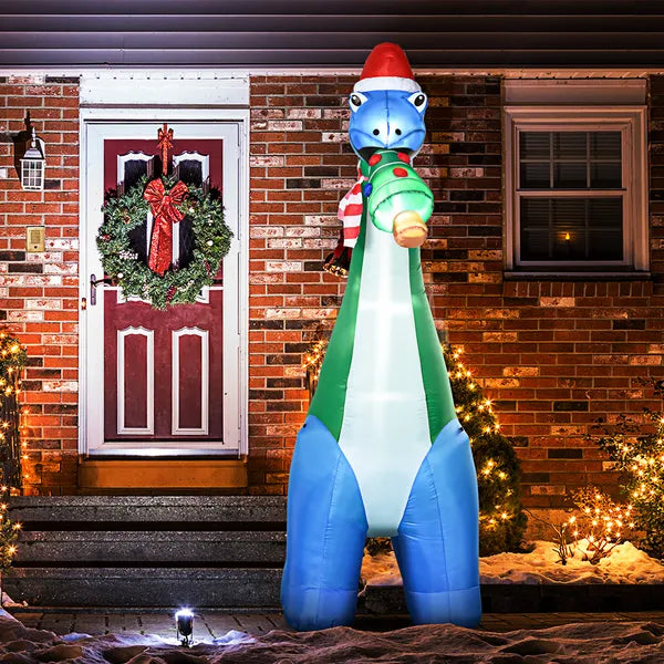 10.25 Ft Christmas Inflatable Dinosaur with Santa Hat LED Lights Outdoor Yard Decoration with Stakes and Tethers